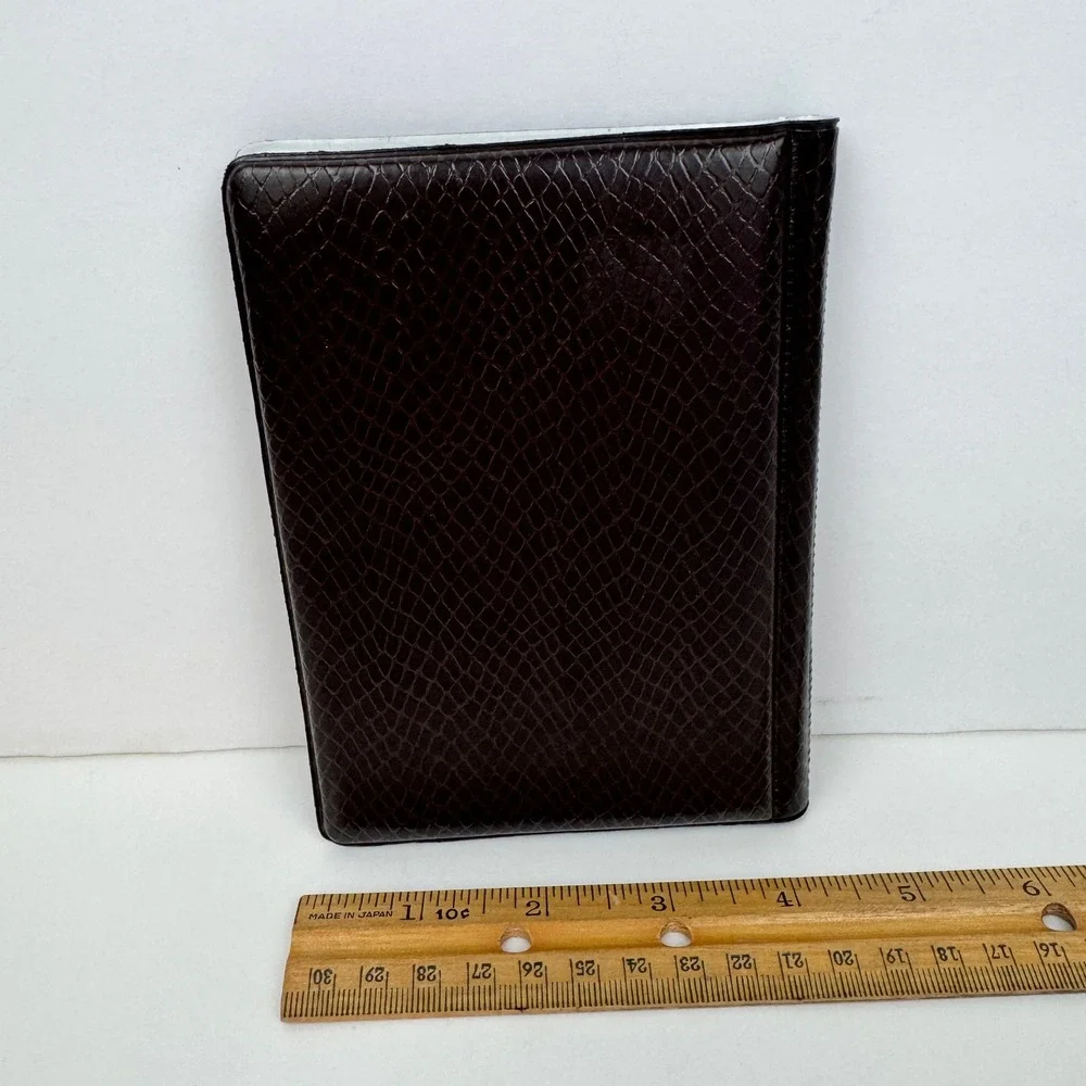 Small Vtg Dark Brown Reptile Scale Faux Leather Photo Pic Album Gold Accents